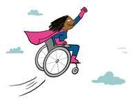 Empowerment (Supergirl with in a cape in a wheelchair cheering)