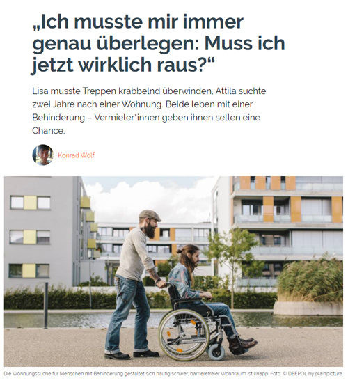 10.11.2020- ze. tt: Die Wohnungssuche für Menschen mit Behinderung gestaltet sich häufig schwer, barrierefreier Wohnraum ist knapp