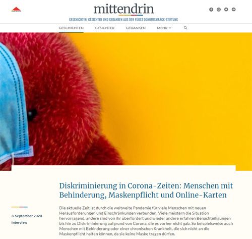 03.09.2020 - mittendrin: Diskriminierung in Corona-Zeiten: Menschen mit Behinderung, Maskenpflicht und Online-Karten